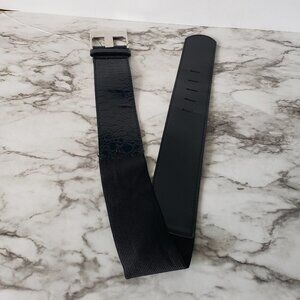 Vintage black patent leather‎ and elastic Belt
